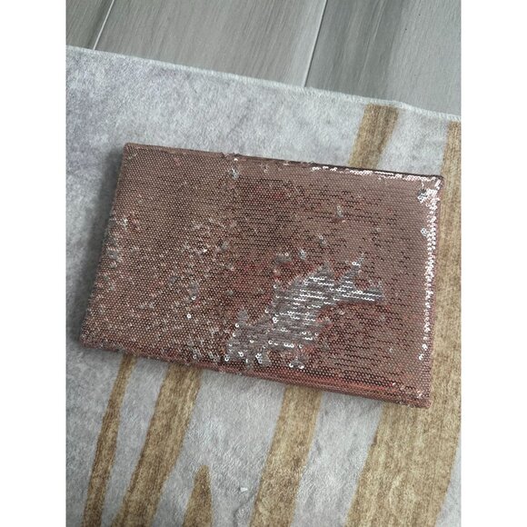 BCBGMAXAZRIA Rose Gold Silver Reversible Sequin Clutch Handbag - Picture 10 of 12